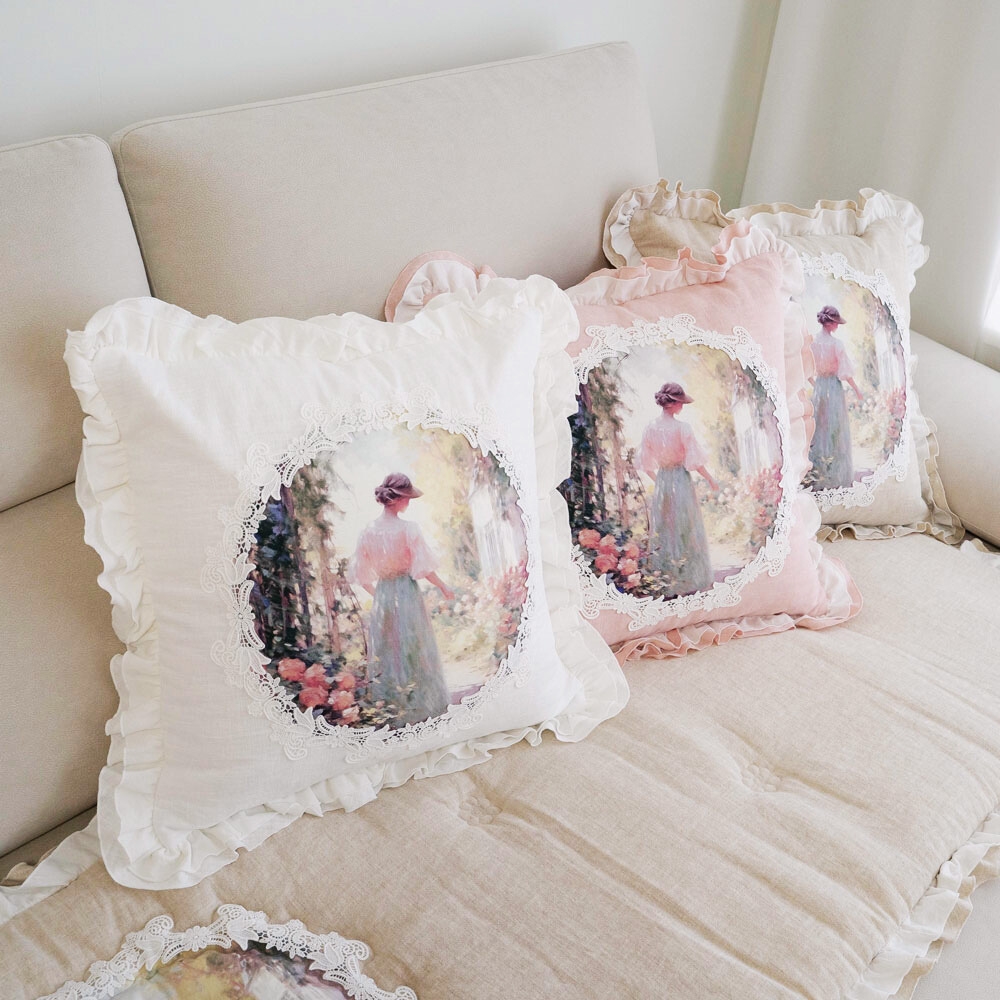 마벨로제 레이디 린넨 사각 원형 침대 쿠션커버 쇼파 쿠션 40x40