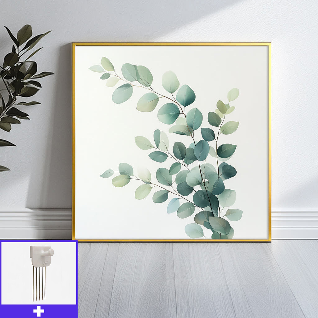 싱그러운바람결 45X45cm 무광골드 알루미늄액자 유칼립투스 그림