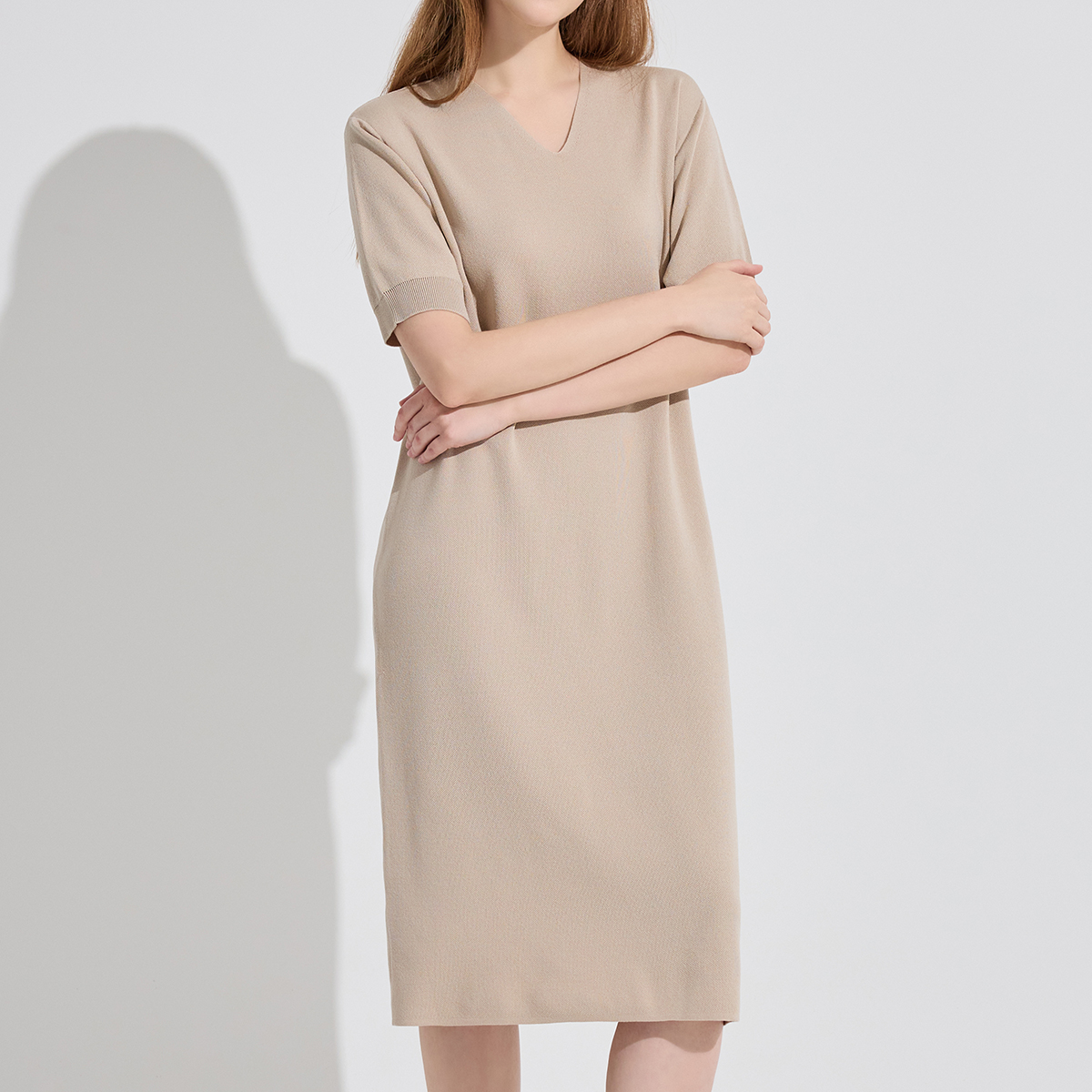 예시카 비스코스 베이직 브이 넥 니트 원피스 YJ3OP324