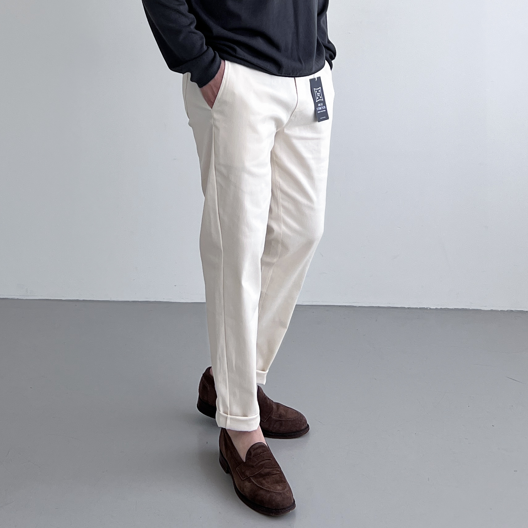 1+1 테이퍼드핏 스판면바지 치노팬츠 기지바지 슬랙스 - 상세 이미지 3