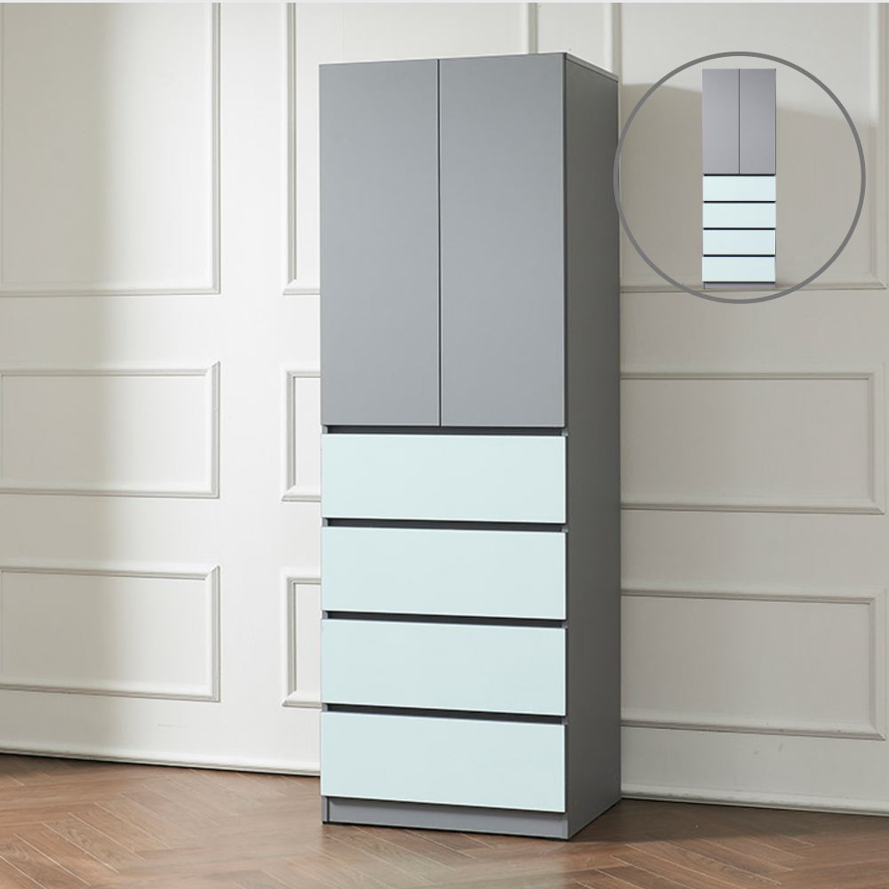 홈트리가구 서랍 틈새옷장 다용도 수납장 긴문 서랍 옷장 600mm, 5단, 민트그레이 - 상품 이미지