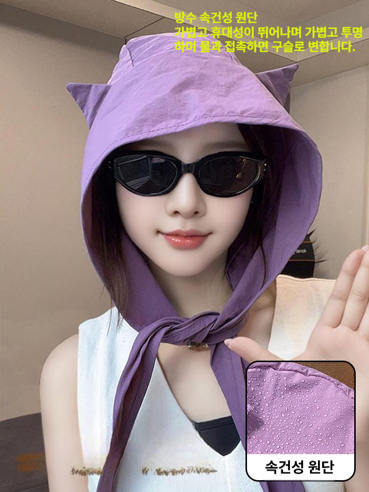 모자 햇빛 차단 여행 여성용 귀여운 귀 속건성 일본풍 얇은 머리 장식 검정색 M 56-58cm - 상세 이미지 2