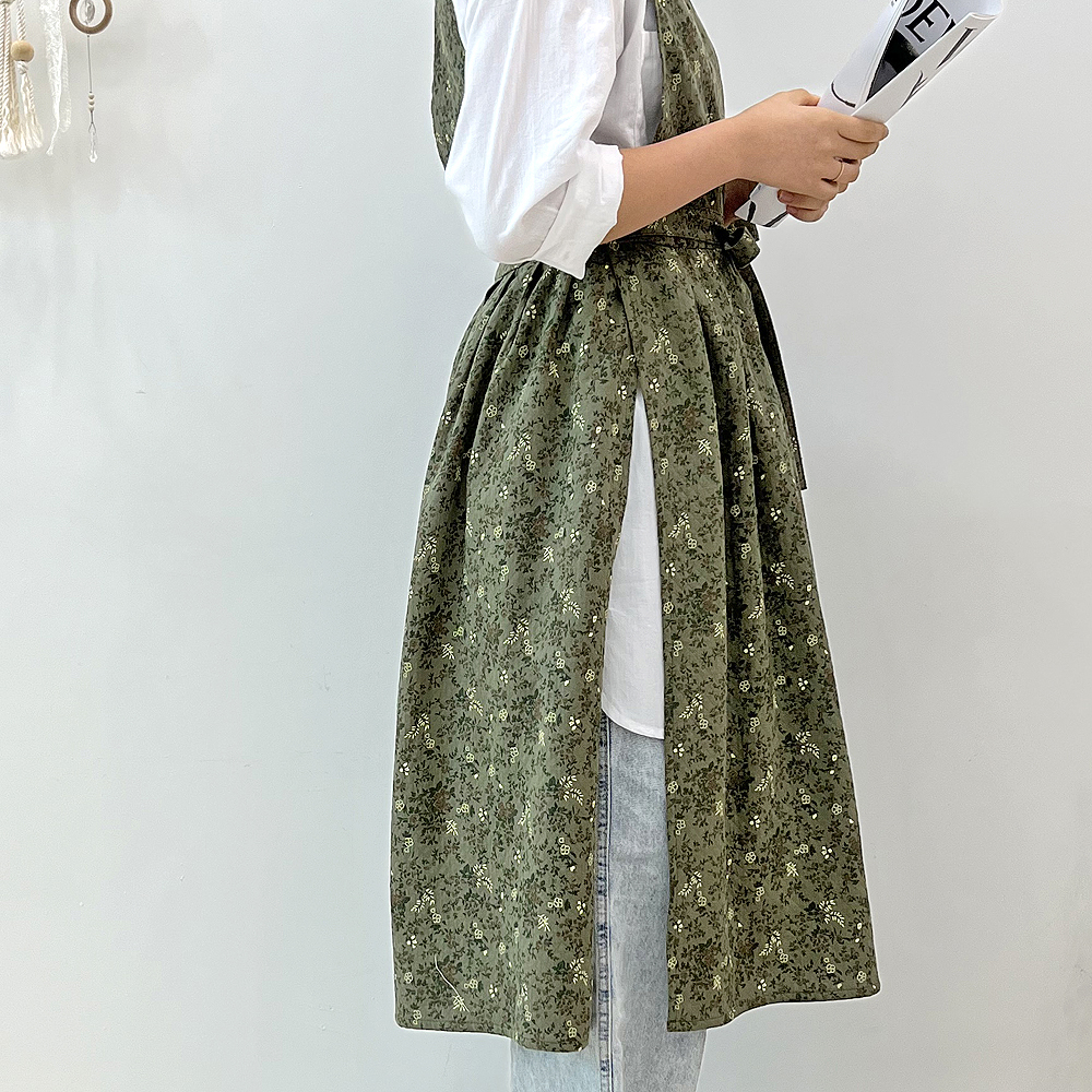 꽃무늬 원피스 면 앞치마 공방 화실 어린이집 카페 네일샵 원피스형 에이프런