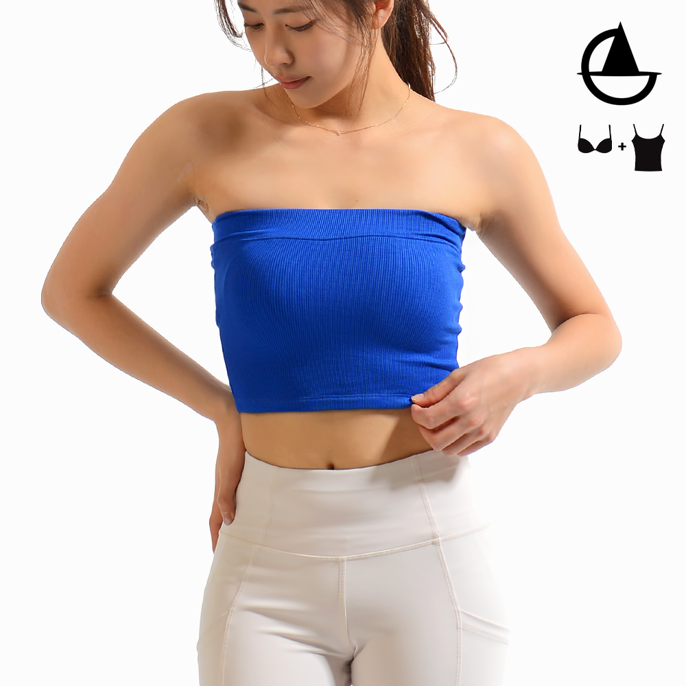 그리니치 쿠션패드 숏 튜브탑 캡나시 레이어드 브라탑 요가복 - 메인 이미지
