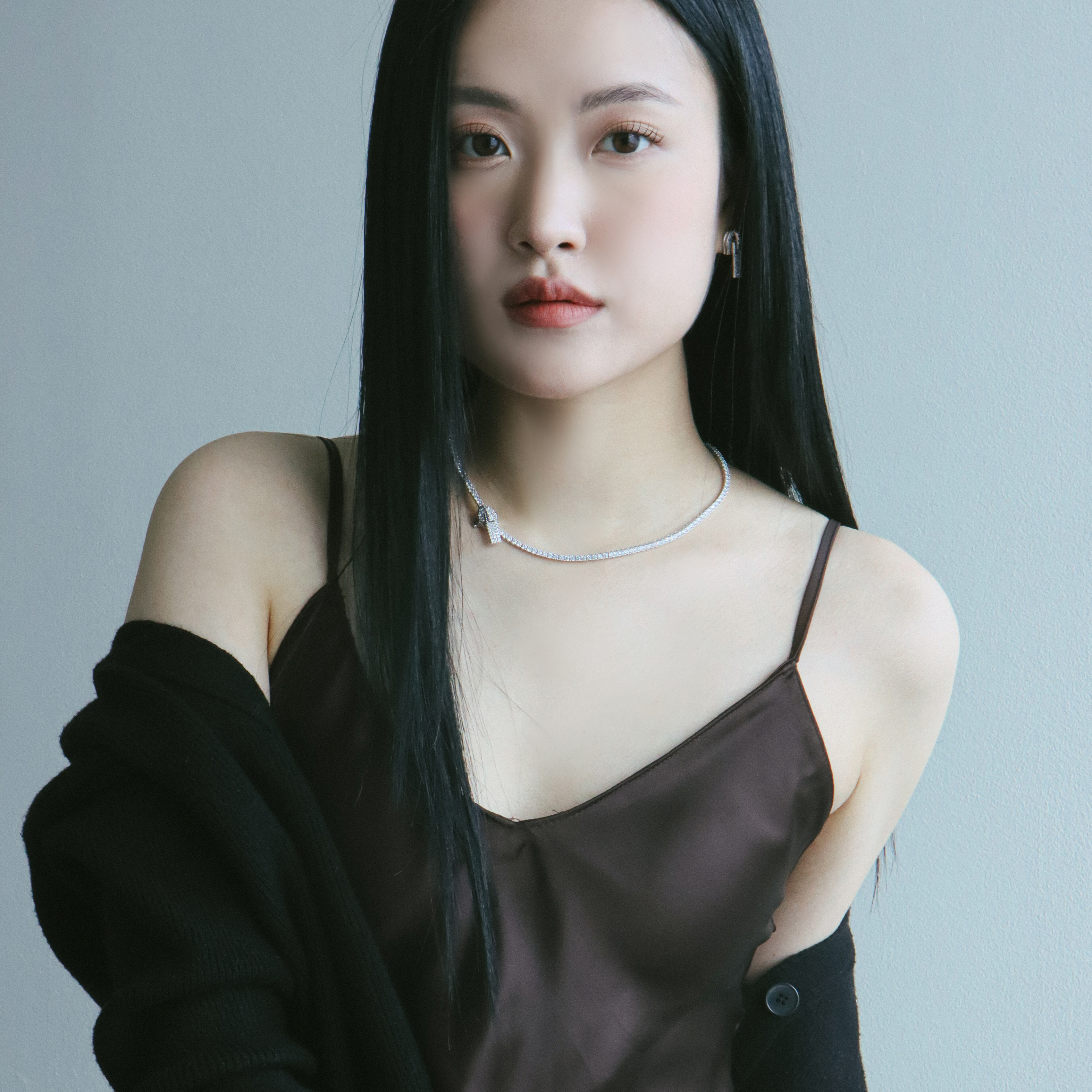 지퍼 큐빅목걸이 화이트 테니스 레이어드 네크리스 - 상세 이미지 3