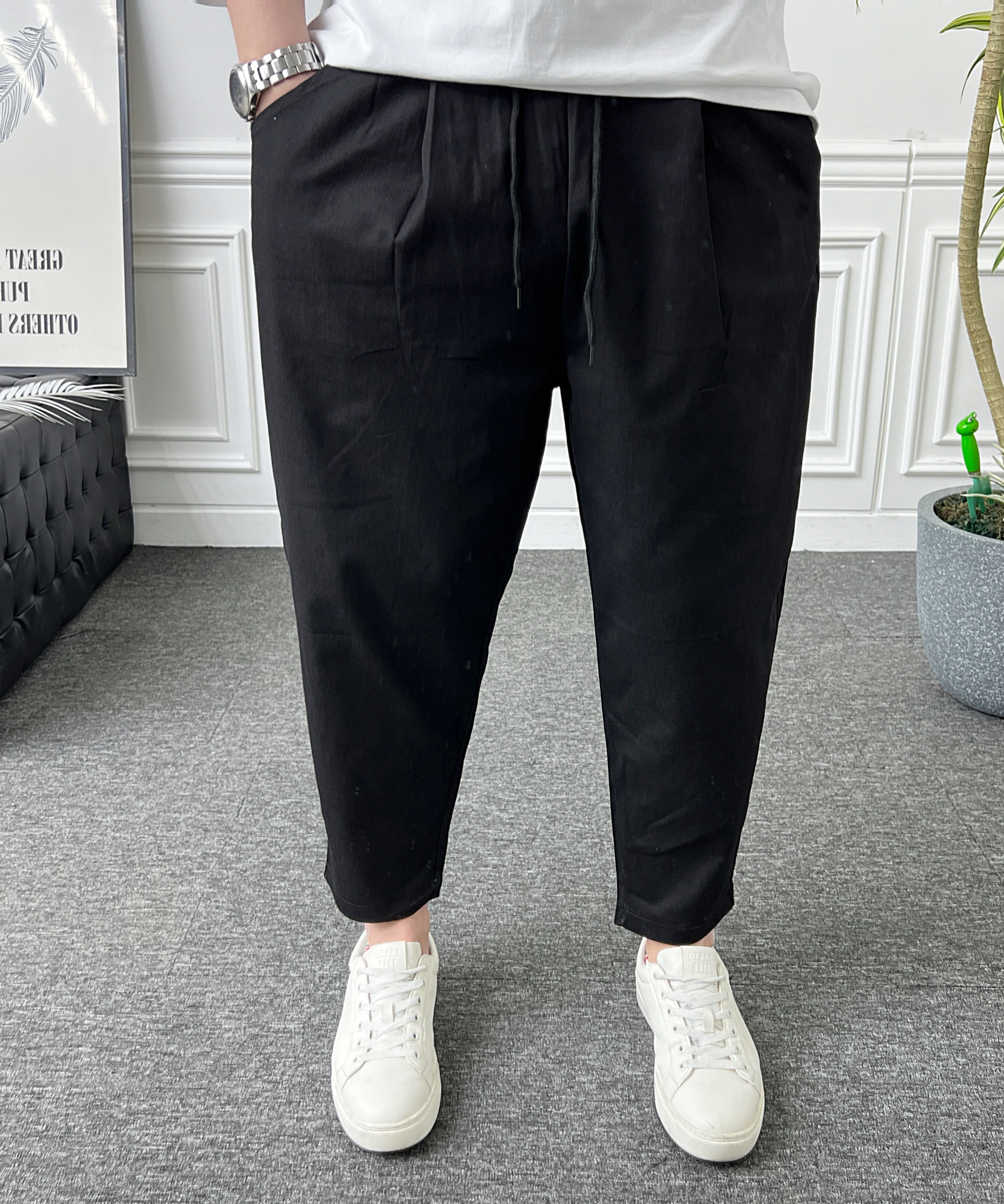 (1+1) 남자 벌룬팬츠 밴딩 스판 원턱 와이드 배기바지 - 상세 이미지 2