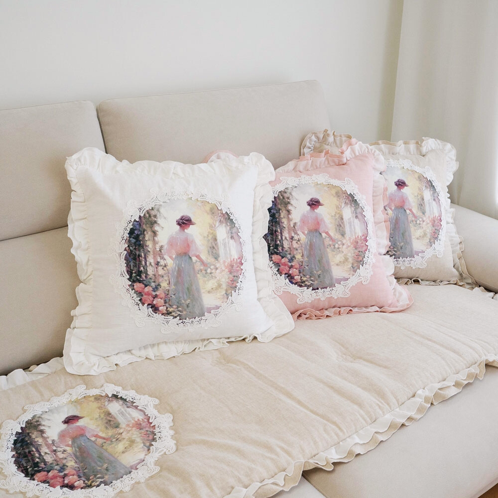 마벨로제 레이디 린넨 사각 원형 침대 쿠션커버 쇼파 쿠션 40x40