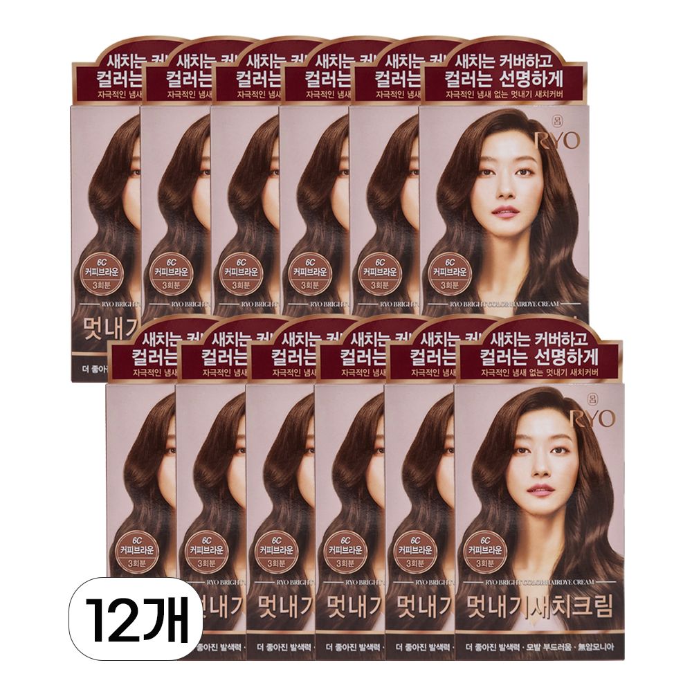 려 우아채 크림 영양 새치 염색약 6C 커피브라운 12개 : 리빙딜라이트