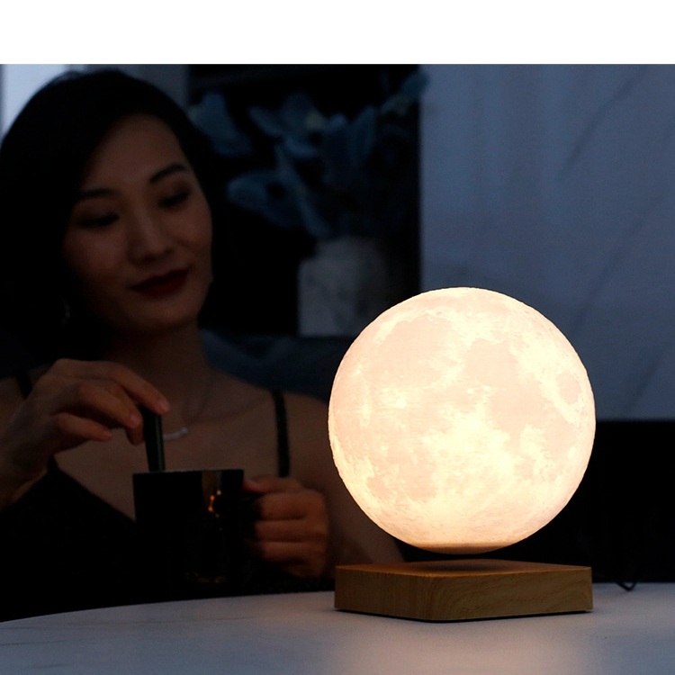 자기부상 달무드등 문라이트 탁상용 취침등 침실 침대 짙은색 나뭇결 14cm 달 - 상품 이미지
