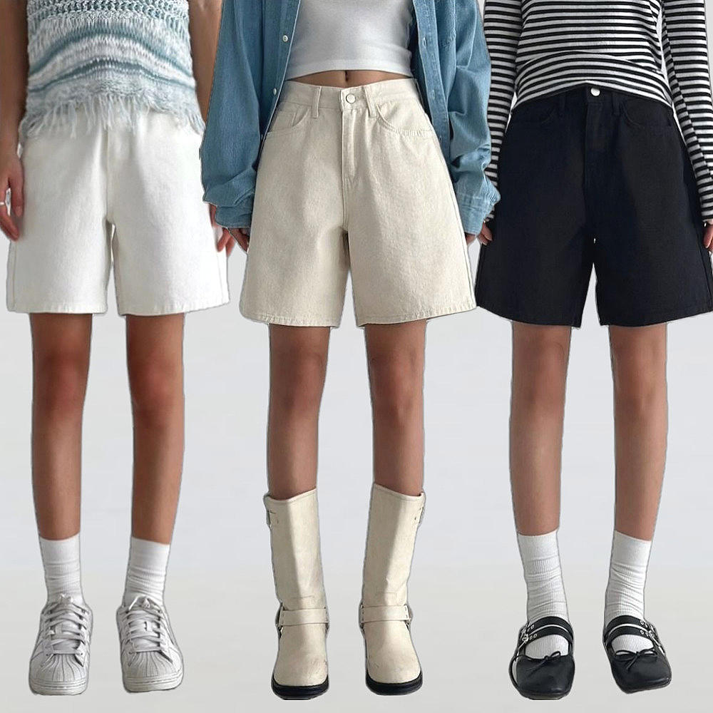 로라벨 에렌 여성 반바지 여름바지 와이드 버뮤다 팬츠 코튼 화이트 키작녀 4부 A라인