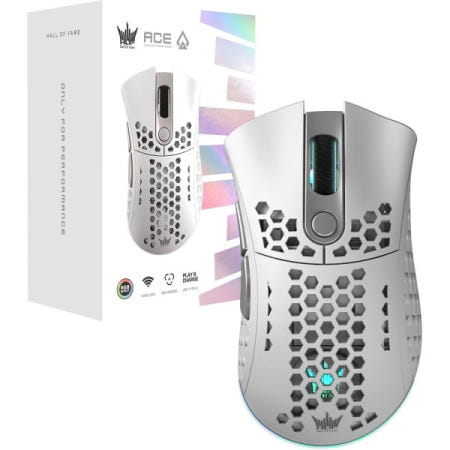 [해외]HOF 에이스 M2 화이트 무선 게이밍 마우스 - 엔비디아 리플렉스 - 38000 DPI - ARGB - 초경량 - 6개의 프로그래머블 버튼 - PixArt 센서 - 100