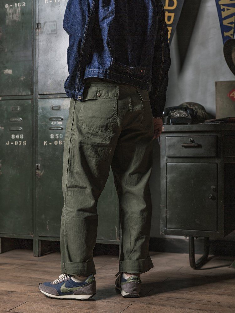BRONSON OG-107 HBT 퍼티그 팬츠 남성 와이드핏 빈티지 워크웨어 카고 팬츠 올리브 그린 L - 상세 이미지 5