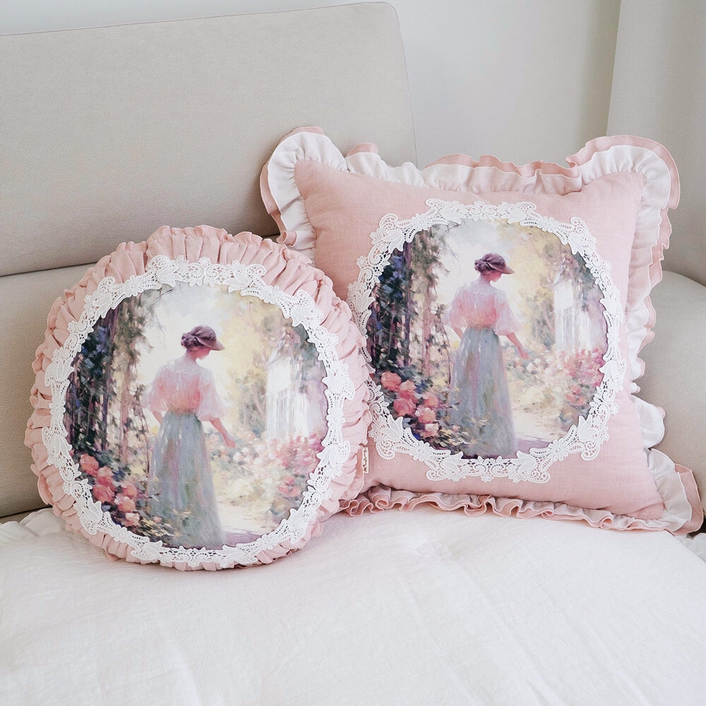 마벨로제 레이디 린넨 사각 원형 침대 쿠션커버 쇼파 쿠션 40x40