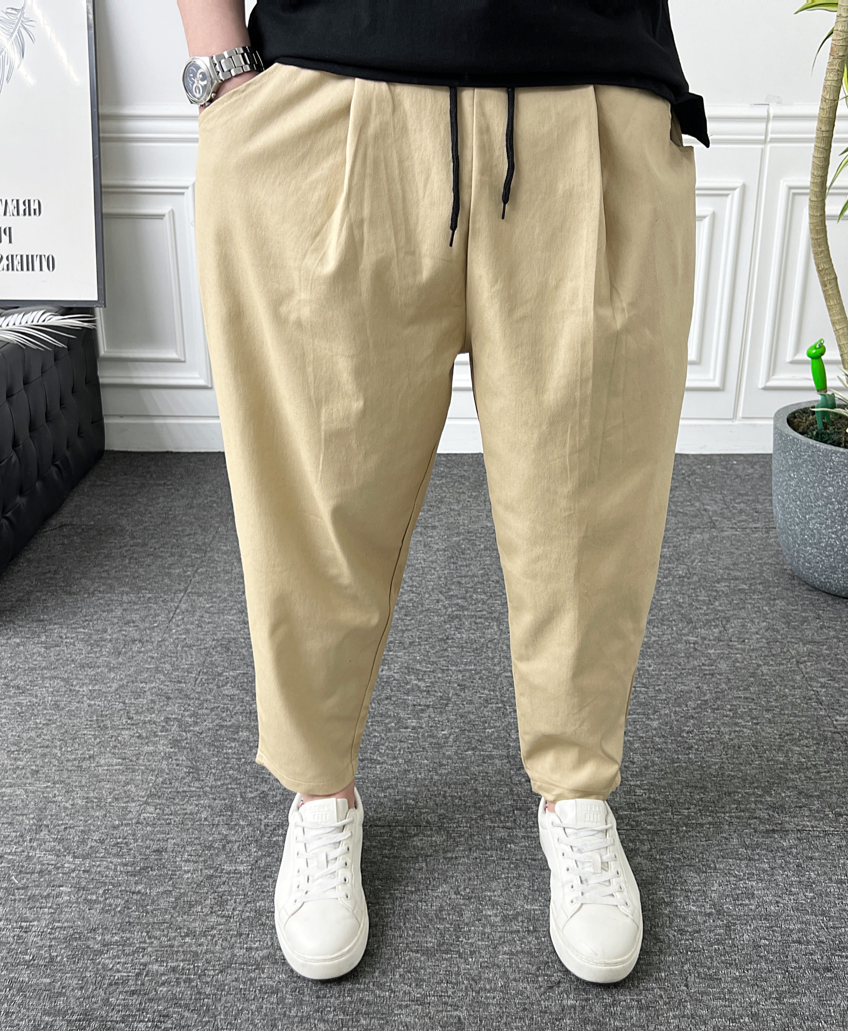 (1+1) 남자 벌룬팬츠 밴딩 스판 원턱 와이드 배기바지 - 상세 이미지 3