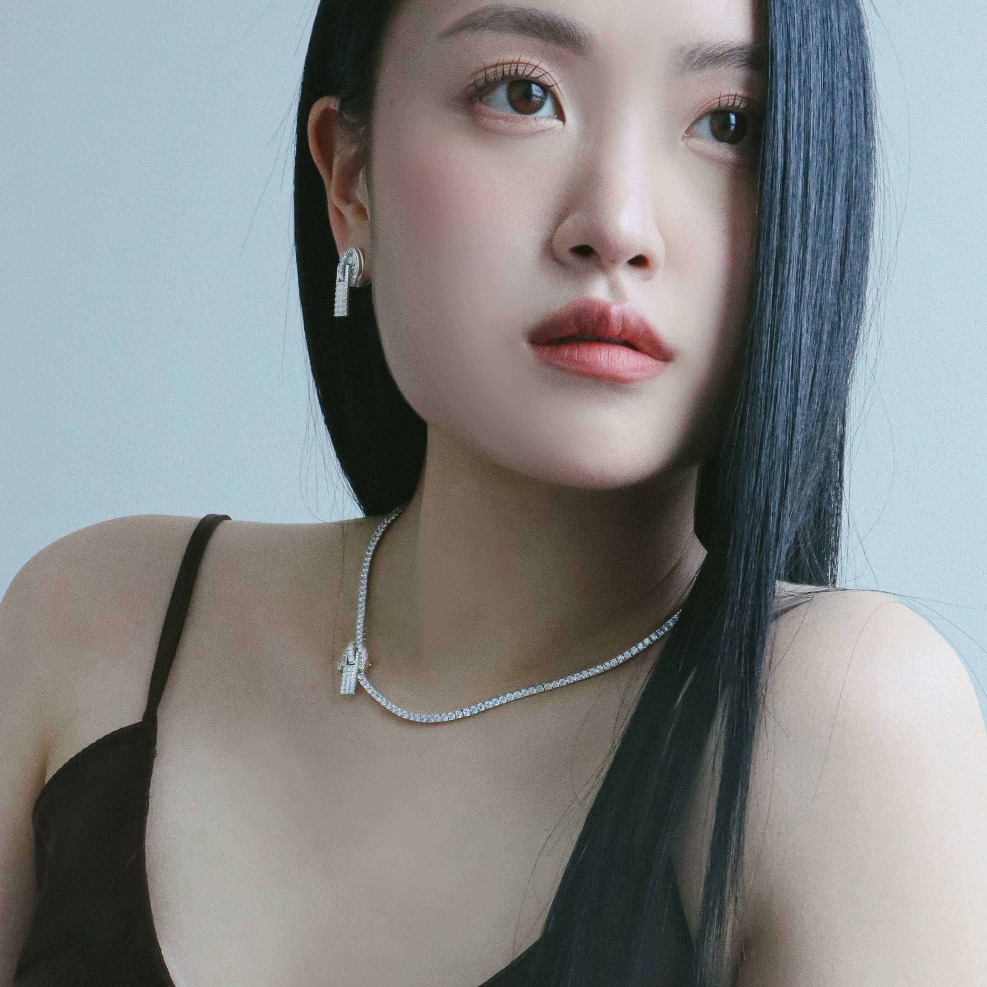 지퍼 큐빅목걸이 화이트 테니스 레이어드 네크리스 - 상세 이미지 5