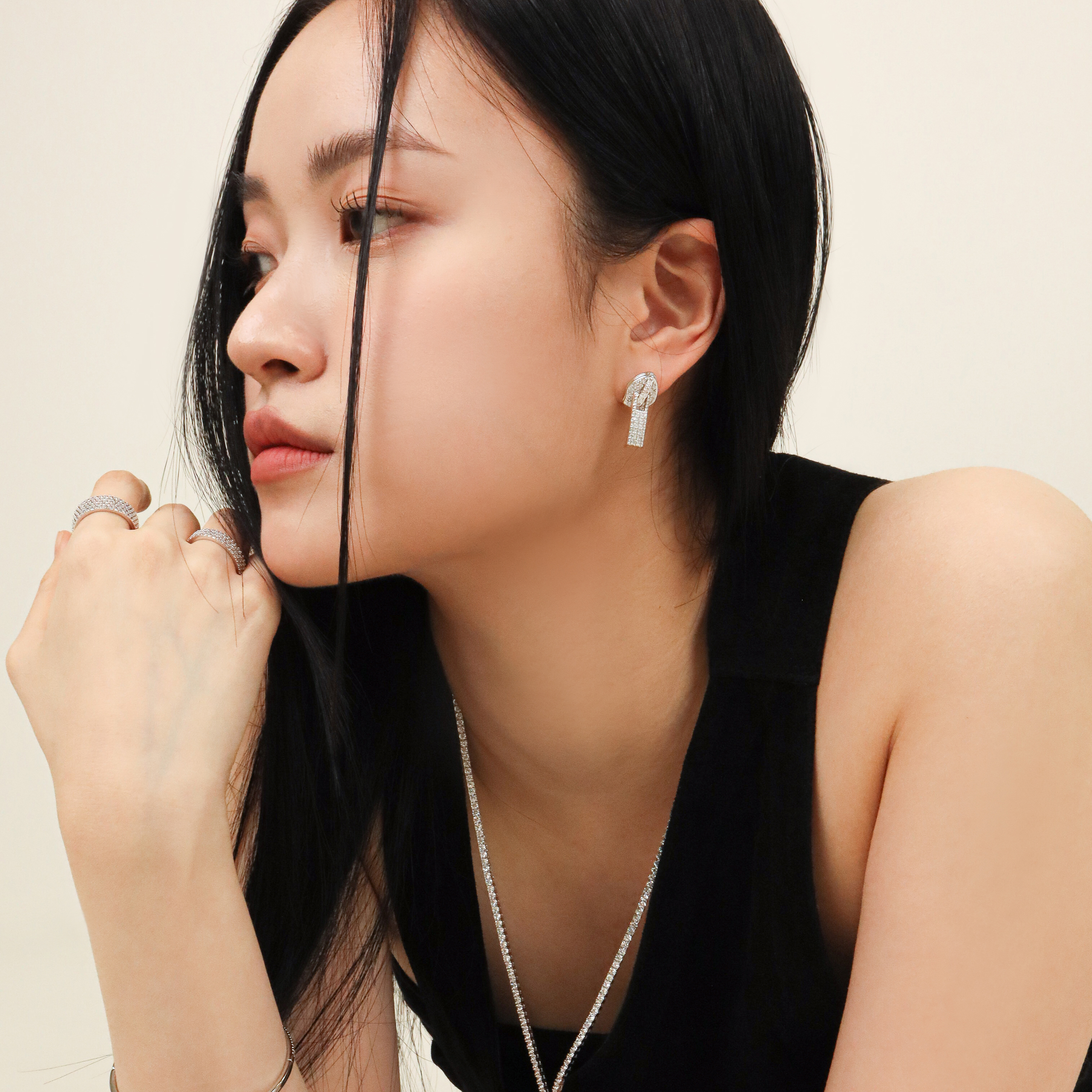지퍼 큐빅귀걸이 화이트 테니스 귀걸이(2type) 이미지 7