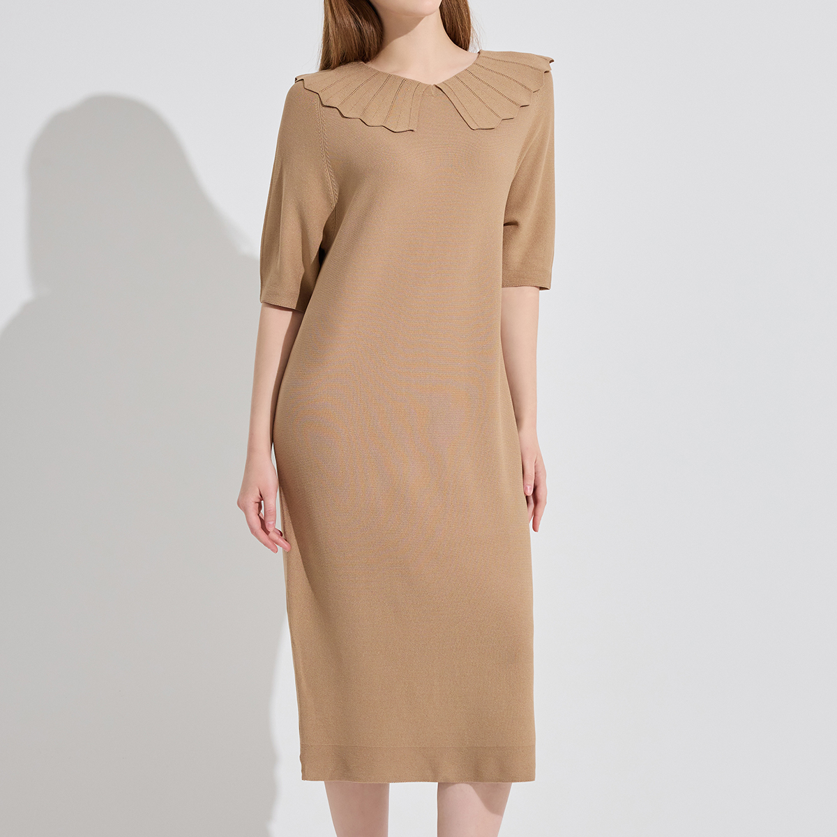 예시카 비스코스 리프 카라 니트 원피스 YJ3OP320