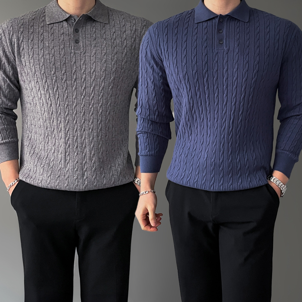 1+1 남자봄니트 남성카라니트 케이블니트 제품 이미지