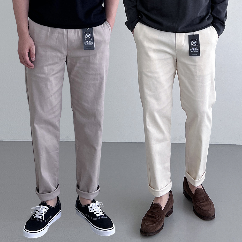 1+1 테이퍼드핏 스판면바지 치노팬츠 기지바지 슬랙스 - 상품 이미지