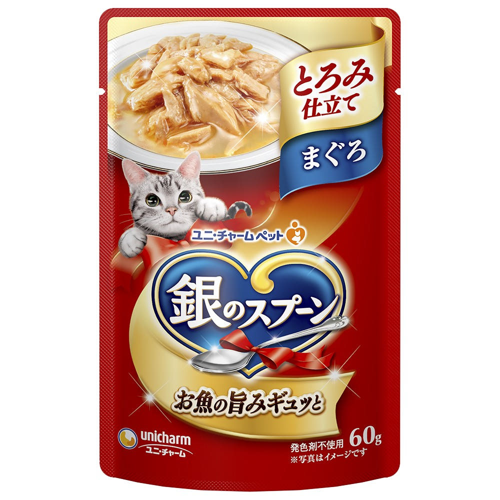 일본 참치 유니참 은의스푼 긴노스푼 파우치 걸쭉한 타입 60g 고양이사료 - 메인 이미지
