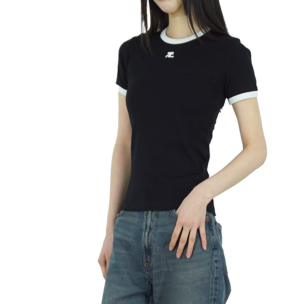 꾸레쥬 리에디션 범피 콘트라스트 여성 반팔 티셔츠 블랙 VESJTS017JS0070 9901 - 상세 이미지 2