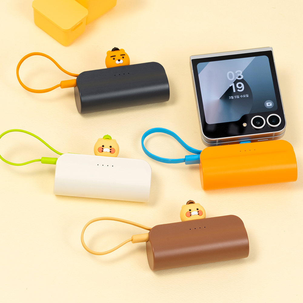 카카오프렌즈 볼캡 도킹형 20W 고속충전 보조배터리 5000mAh(8핀/C타입) 라이언 그레이 - 상품 이미지
