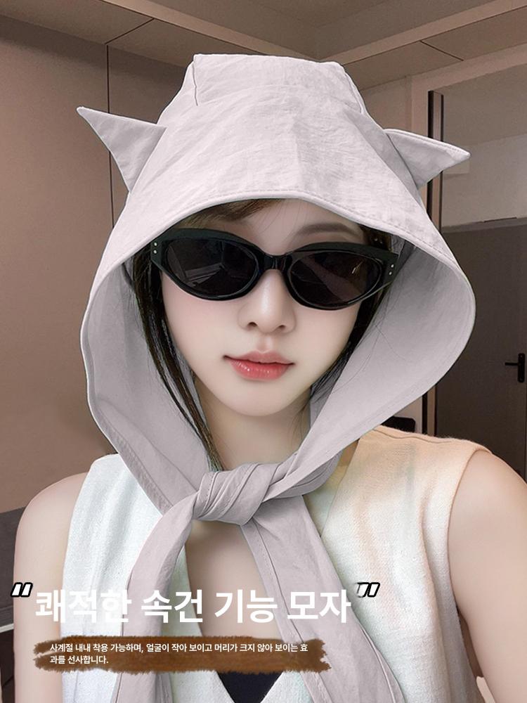 모자 햇빛 차단 여행 여성용 귀여운 귀 속건성 일본풍 얇은 머리 장식 검정색 M 56-58cm - 상세 이미지 4