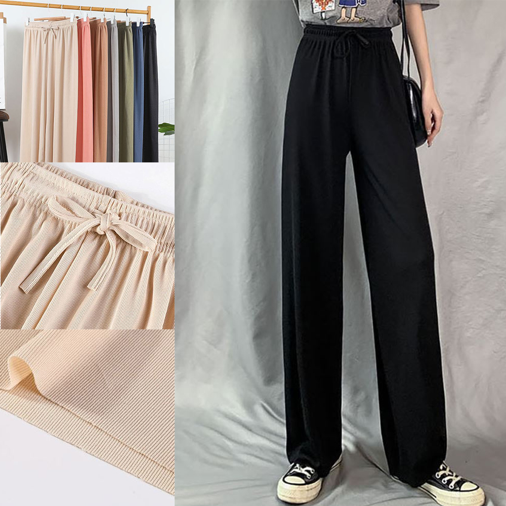 여성 쿨링 팬츠 간절기 여자 루즈핏 실크 패션 밴딩 바지 - 상품 이미지