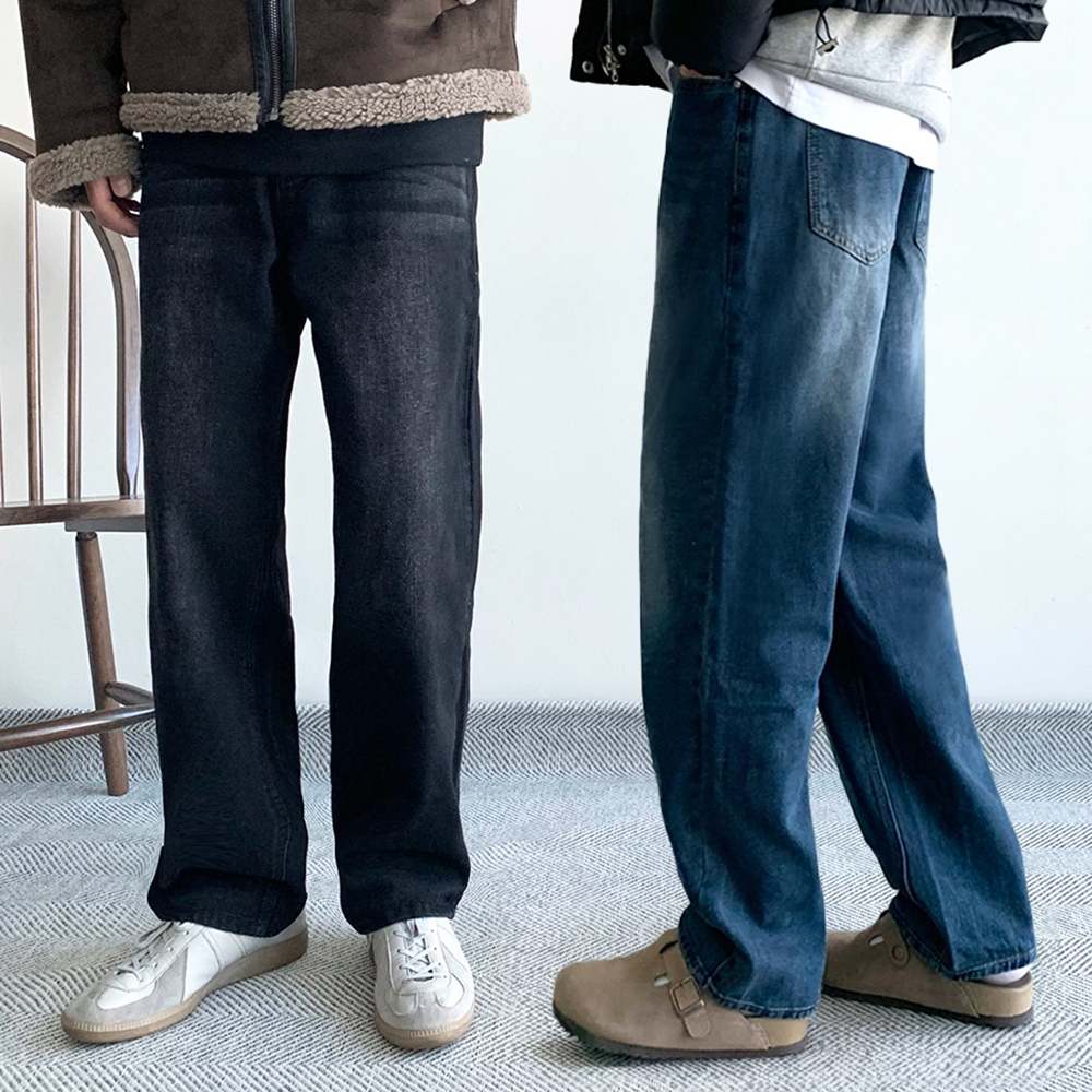 남자기모청바지 남자세미와이드청바지 블랙진 일자데님 제품 이미지