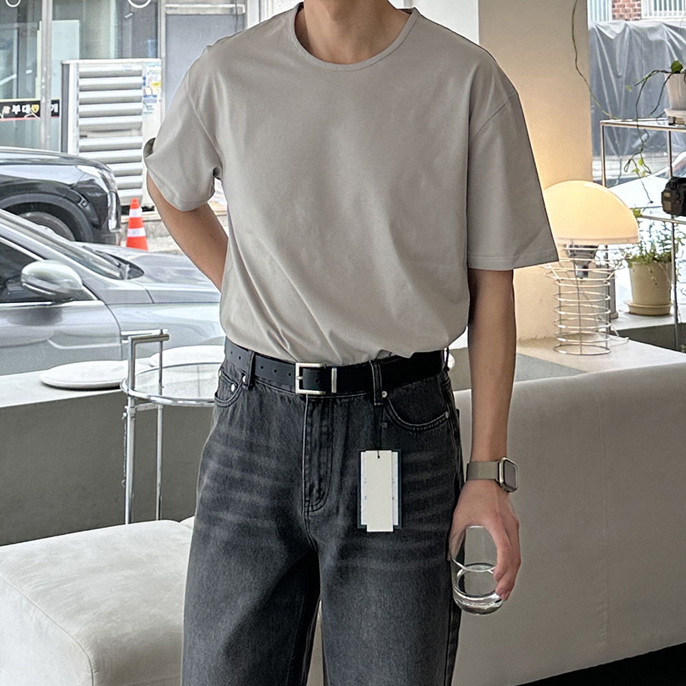 남자 오버핏 반팔 분또 U넥 유넥 흰색 남자 반팔 티셔츠