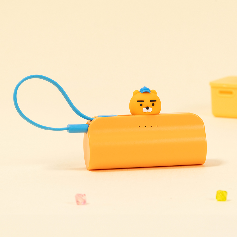 카카오프렌즈 볼캡 도킹형 20W 고속충전 보조배터리 5000mAh(8핀/C타입) 라이언 - 상품 이미지
