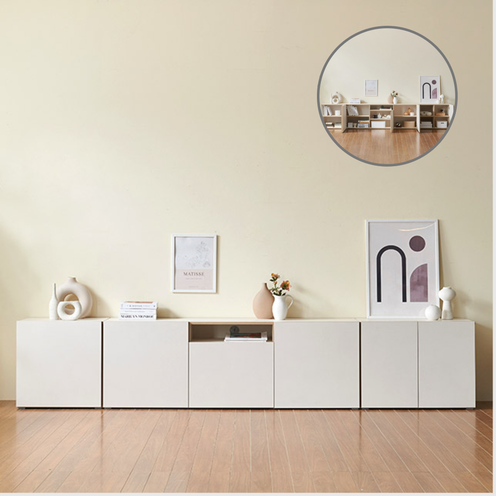 홈트리가구 높은거실장 티비다이 낮은 티비장 거실 TV 장식장 오픈형 세트 3200mm, 크림화이트