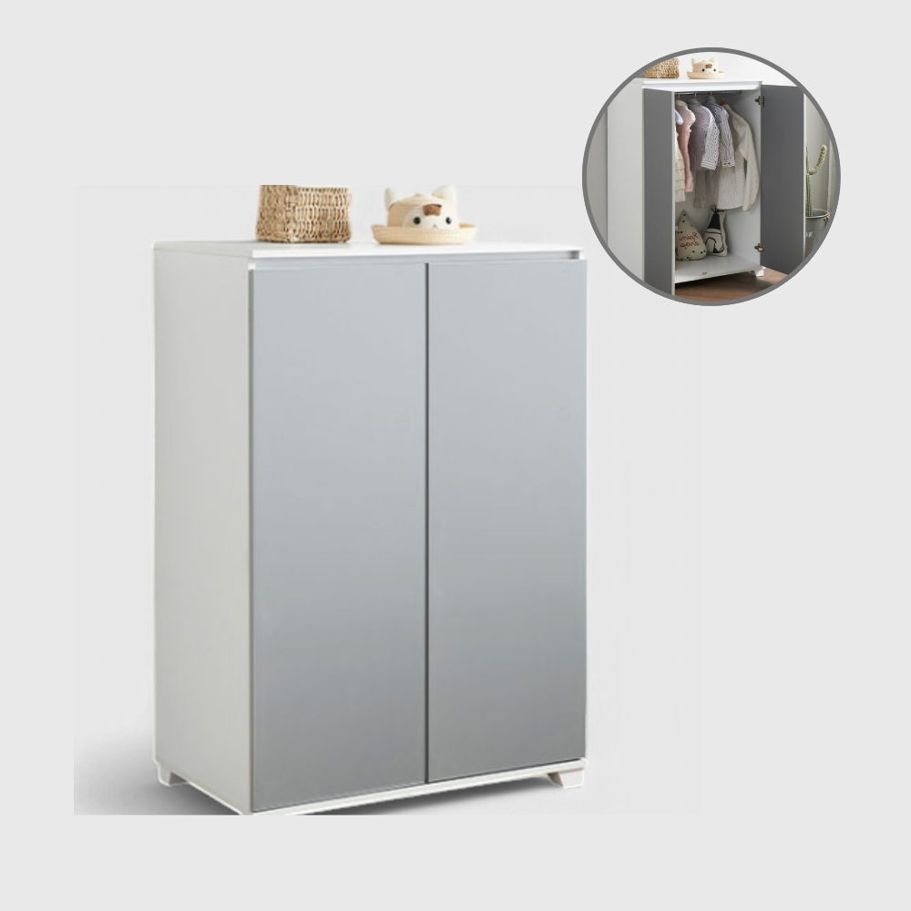 홈트리가구 베이직 미니옷장 800 낮은 원룸 양문옷장 800mm, 2단, 그레이화이트 - 상품 이미지