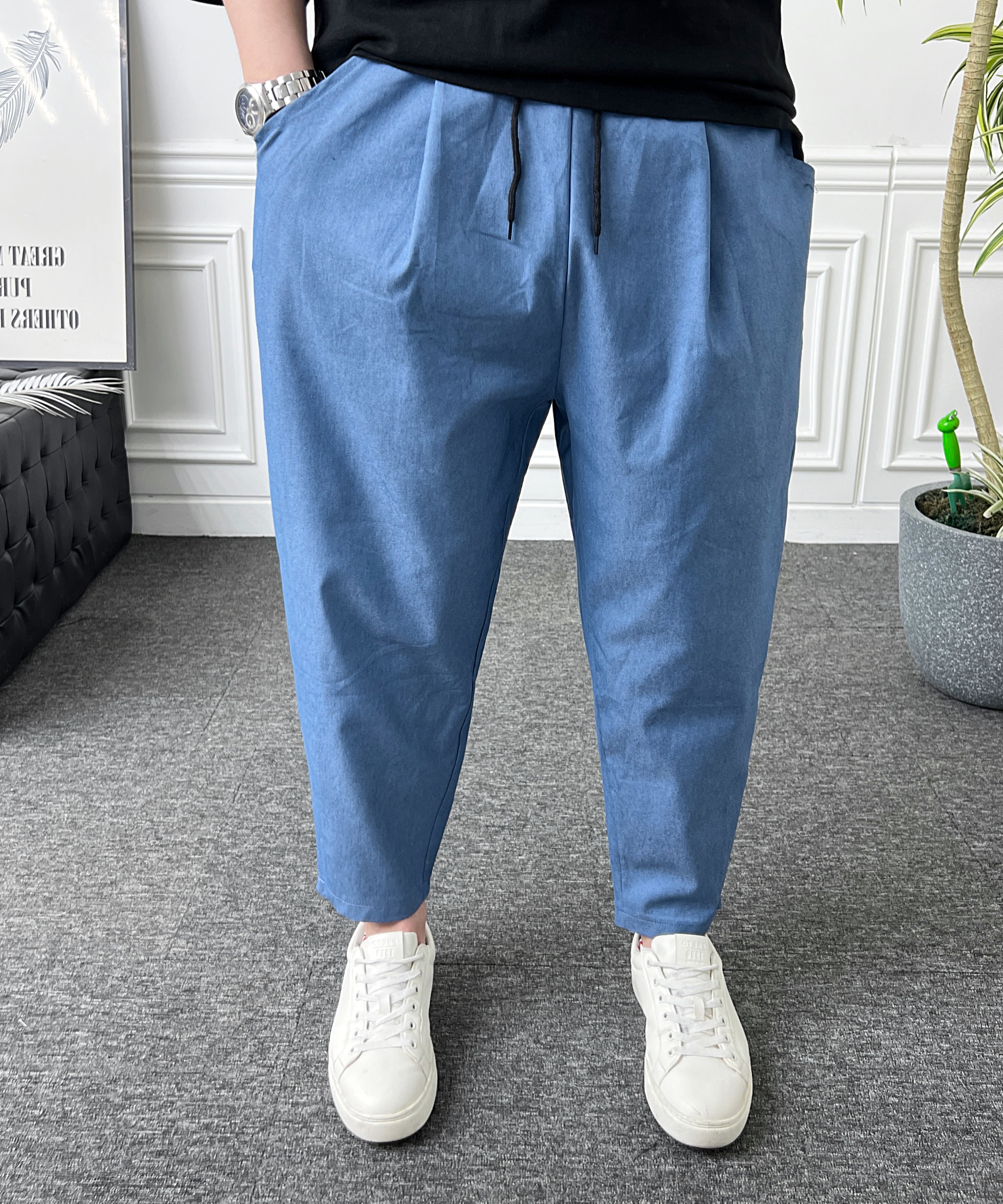 (1+1) 남자 벌룬팬츠 밴딩 스판 원턱 와이드 배기바지 - 상세 이미지 4