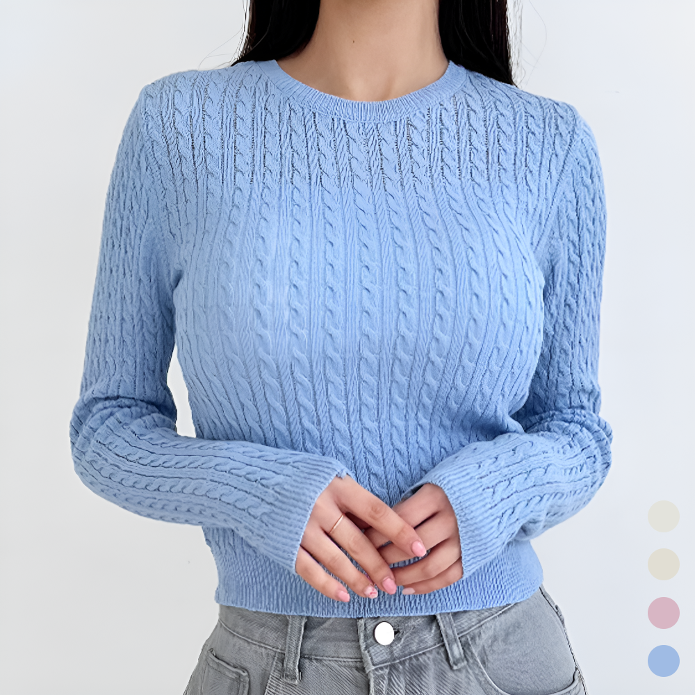 소라색니트 케이블 꽈배기 여성 크롭 봄 가을 간절기 니트
