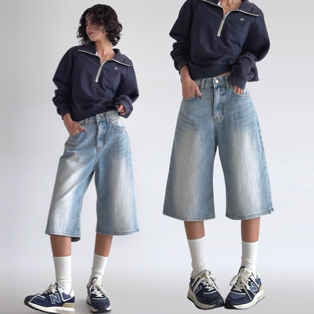 로라벨 버디 버뮤다팬츠 여성 반바지 여름 바지 코튼 세미 와이드팬츠 데님 청바지 빅사이즈