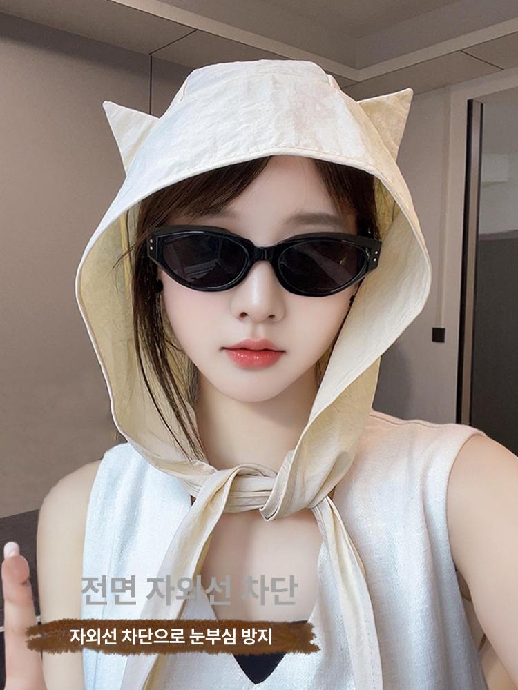 모자 햇빛 차단 여행 여성용 귀여운 귀 속건성 일본풍 얇은 머리 장식 검정색 M 56-58cm - 상세 이미지 3