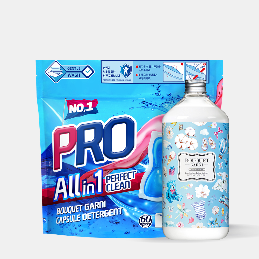 [세탁SET] 부케가르니 고농축 3중 액션 캡슐세제 60개입 + 부케가르니 섬유유연제 1L 1개입