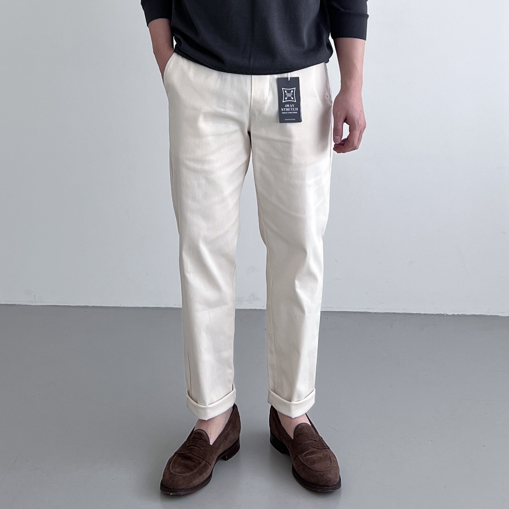 1+1 테이퍼드핏 스판면바지 치노팬츠 기지바지 슬랙스 - 상세 이미지 2