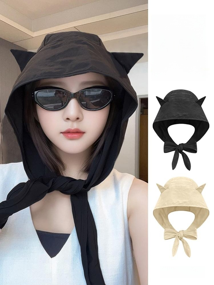 모자 햇빛 차단 여행 여성용 귀여운 귀 속건성 일본풍 얇은 머리 장식 검정색 M 56-58cm - 상품 이미지