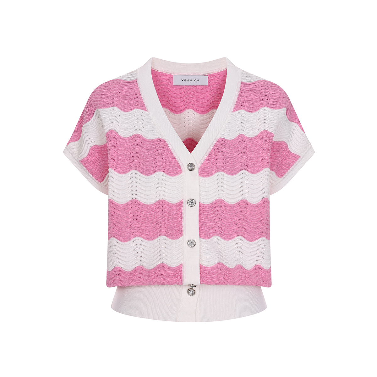 예시카 웨이브 스트라이프 브이넥 니트 베스트 YJ3KV305