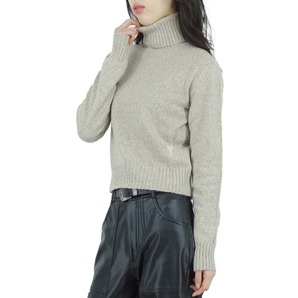 아미 톤온톤 하트 로고 여성 터틀넥 캐시미어 니트 베이지 FKS427 005 265