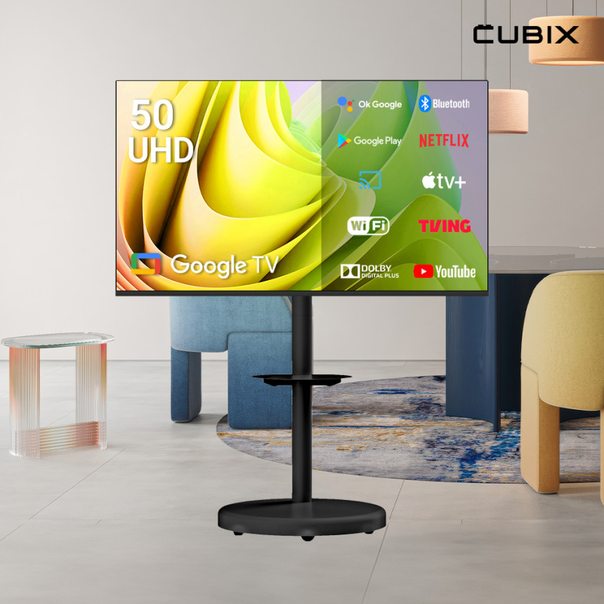 무빙큐빅스 블랙에디션 삼탠바이미 127cm(50인치) UHD 4K 스마트티비 셋트 이동식 TV 삼텐바이미 중소바이미