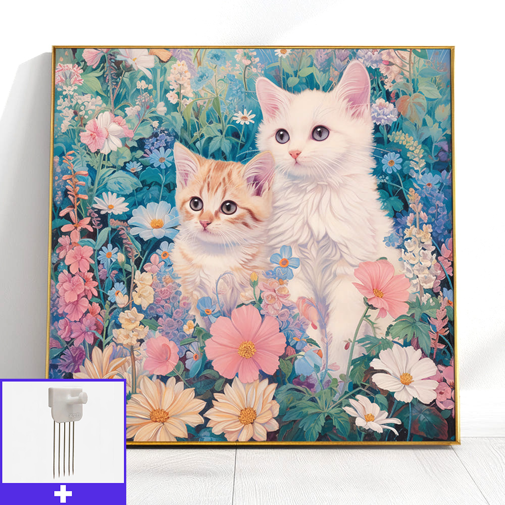 꽃과고양이 45cm x 45cm 무광골드 알루미늄액자 고양이그림 - 메인 이미지
