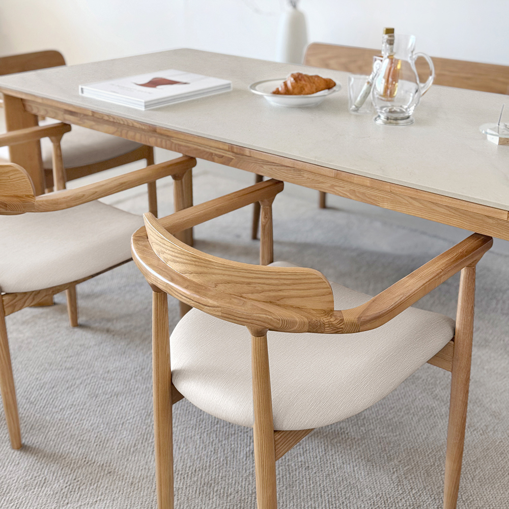 커들리 세라믹식탁 세트 4인용 원목 식탁+의자2+벤치1, 1400mm, 내추럴/양면세라믹