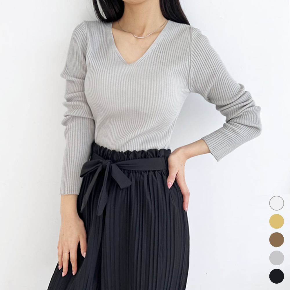 연그레이니트 회색 세미크롭 슬림 골지 봄 여름 가을 니트