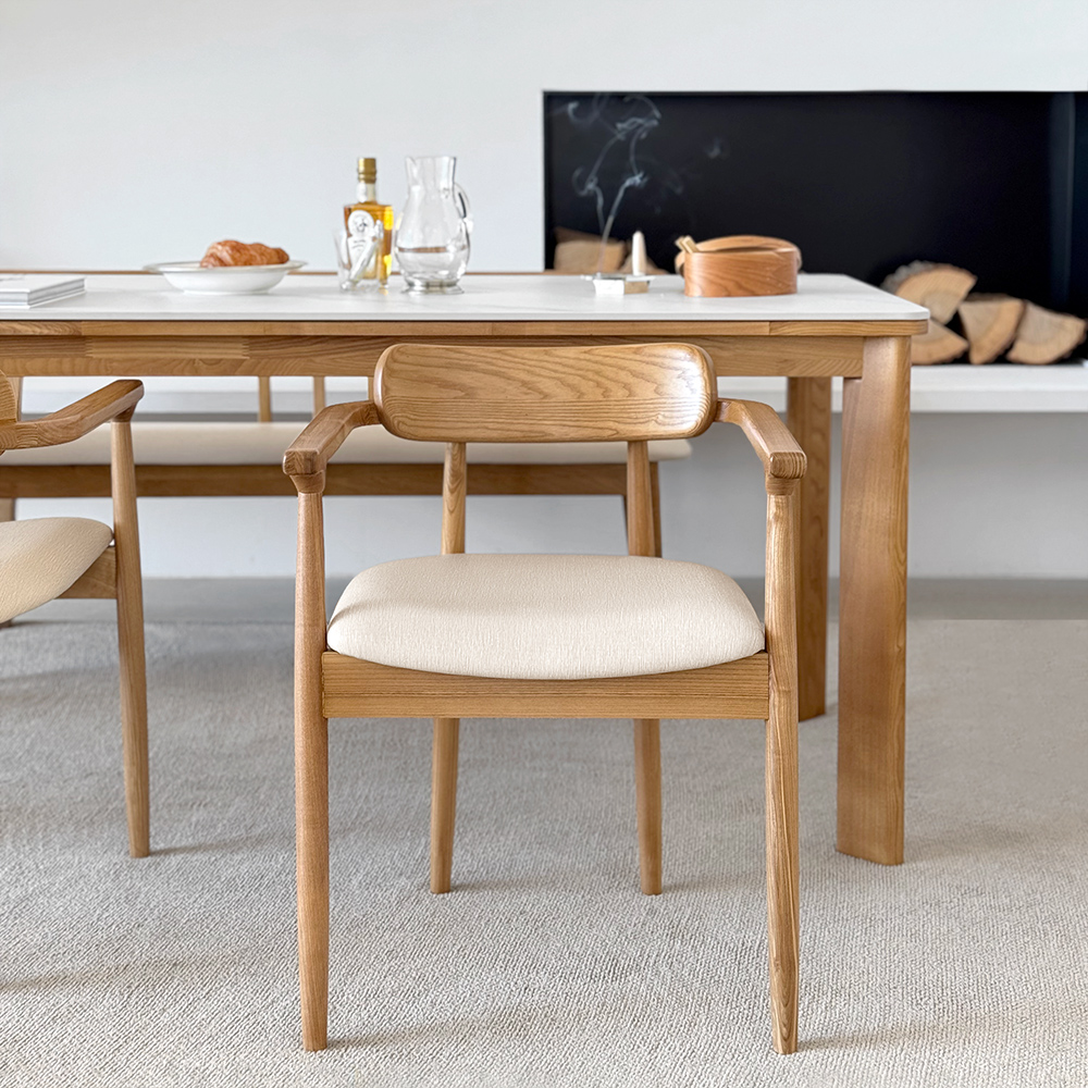 커들리 세라믹식탁 세트 4인용 원목 식탁+의자2+벤치1, 1400mm, 내추럴/양면세라믹