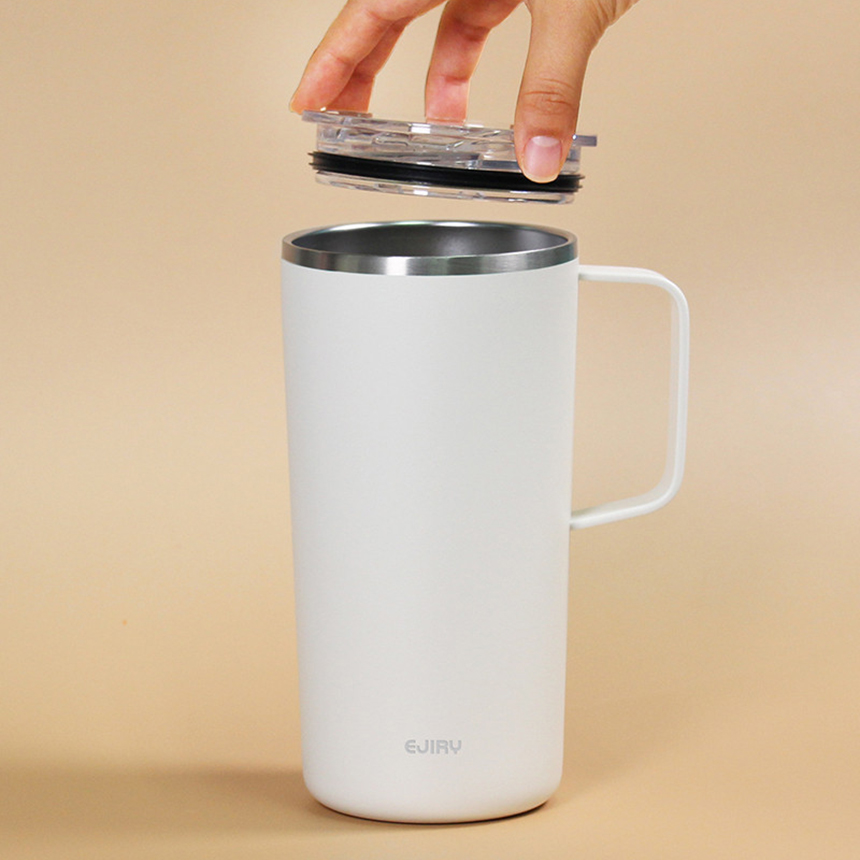 스텐머그컵 에지리 댄디 이중진공 핸들 텀블러 600ml, 크림베이지