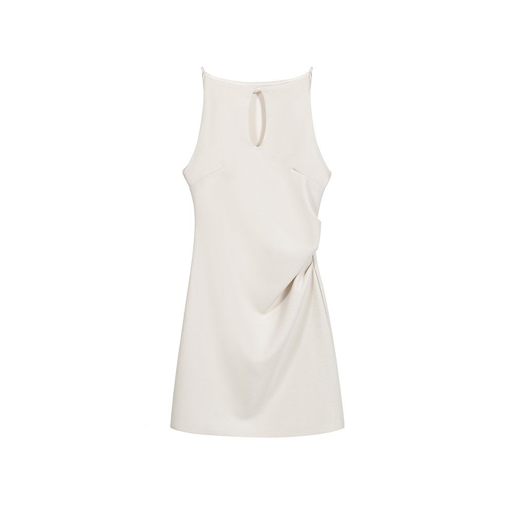 모던 시크 사이드 셔링 민소매 미니 원피스 키홀 넥트임 슬림핏 바디콘 파티룩 데이트룩 - 상세 이미지 5