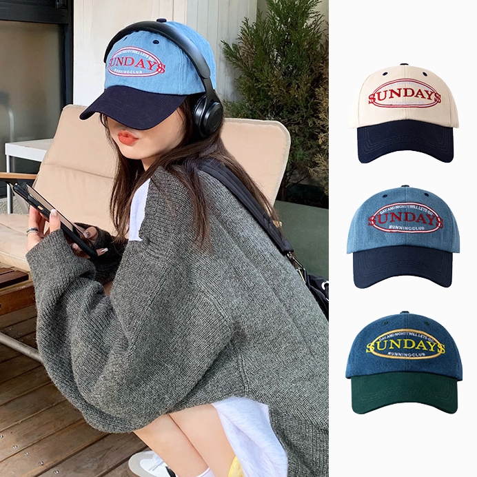 예쁜 선데이 자수 캡모자 캐주얼 야구 볼캡 여성 남성 커플 연예인 - 메인 이미지